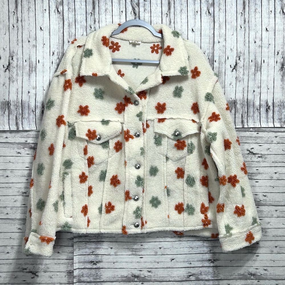 POL Floral Oversized Sherpa Jacket